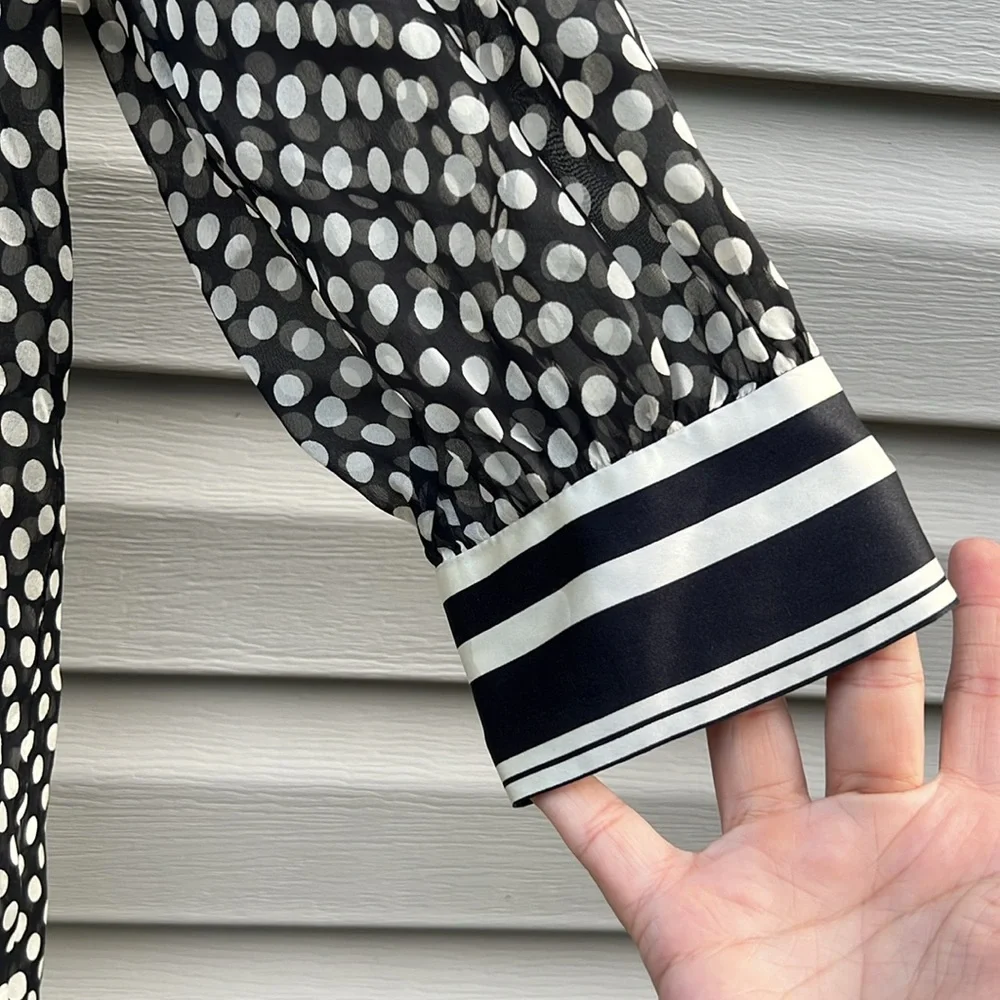 Milly | Black White Polka Dot Silk Blouse size 6